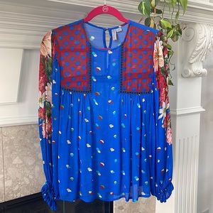EUC Bl-nk London Miranda Anthropologie Blue Floral Blouse S